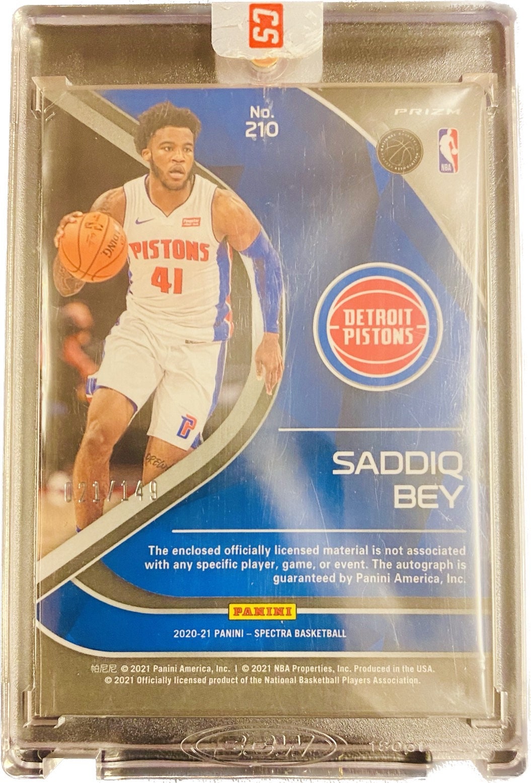 Panini NBA Sportcard RPA Saddiq Bey Detroit Pistons RC