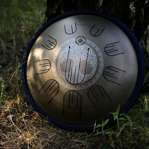Steel Tongue Drum 15 inch | Sacred Geometry Tree of Life  + free bag & mallets