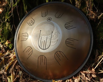 Big size Tongue Drum Yin Yang engraving ( hant drum, handpan ) 48cm/19inch Golden stainless steel with overtones