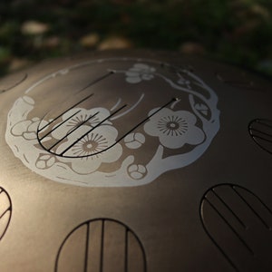 Tongue Drum 19 inch for Sound Healing & Meditation, Sakura Engraving + Free mallets