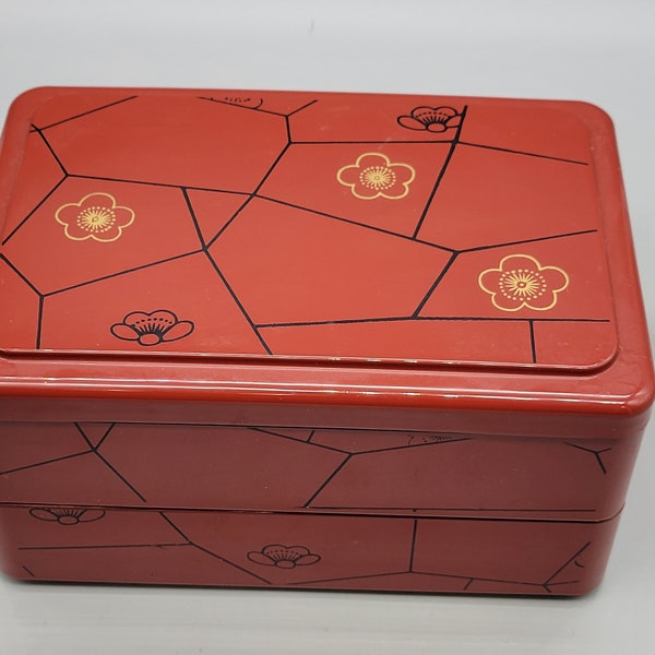 Japanese 2 Layer Lidded Lacquer Makie Jubako Bento Box