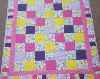Valentine quilt - Valentines Gift - Handmade Quilt - Valentine Day Quilt - Valentine Day Gift - Patchwork Quilt - Bright Color Quilt -