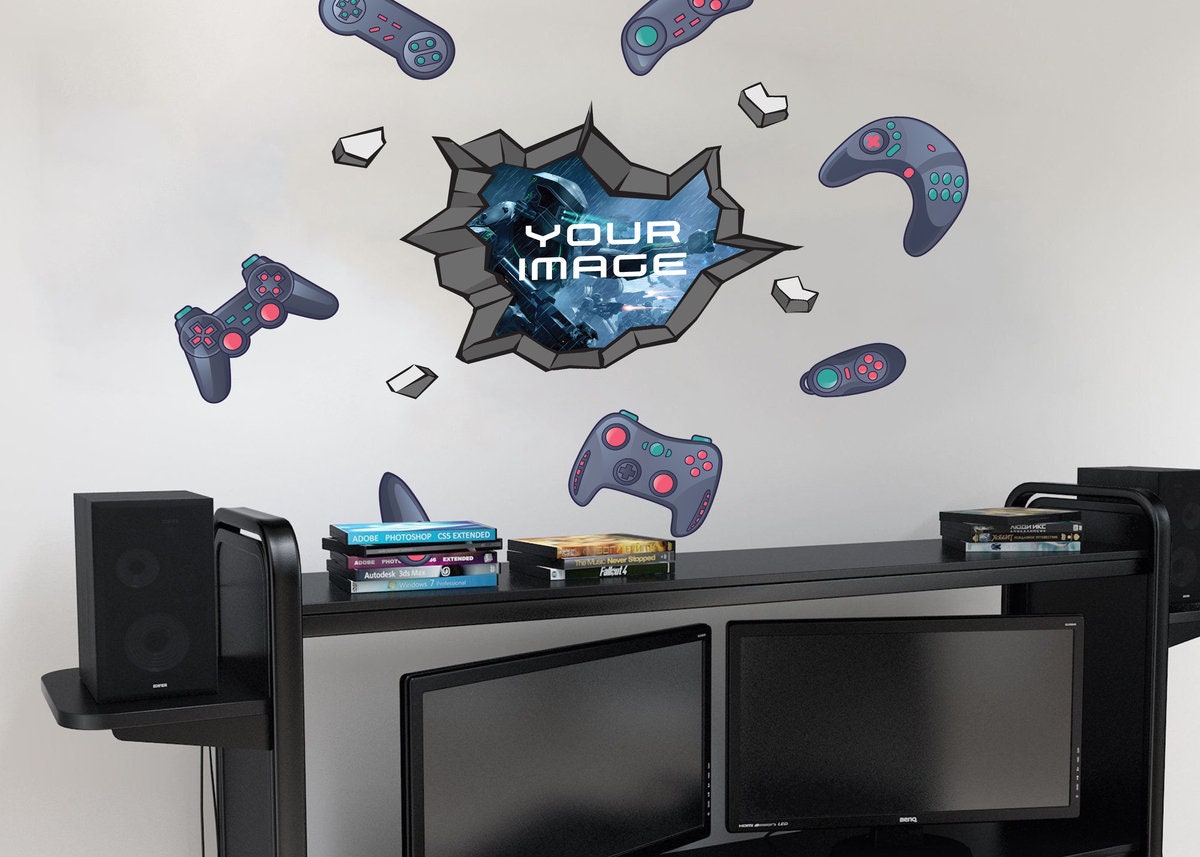 Custom Name Image Gamer Wall Sticker Gamepads Art Décor Wall Etsy
