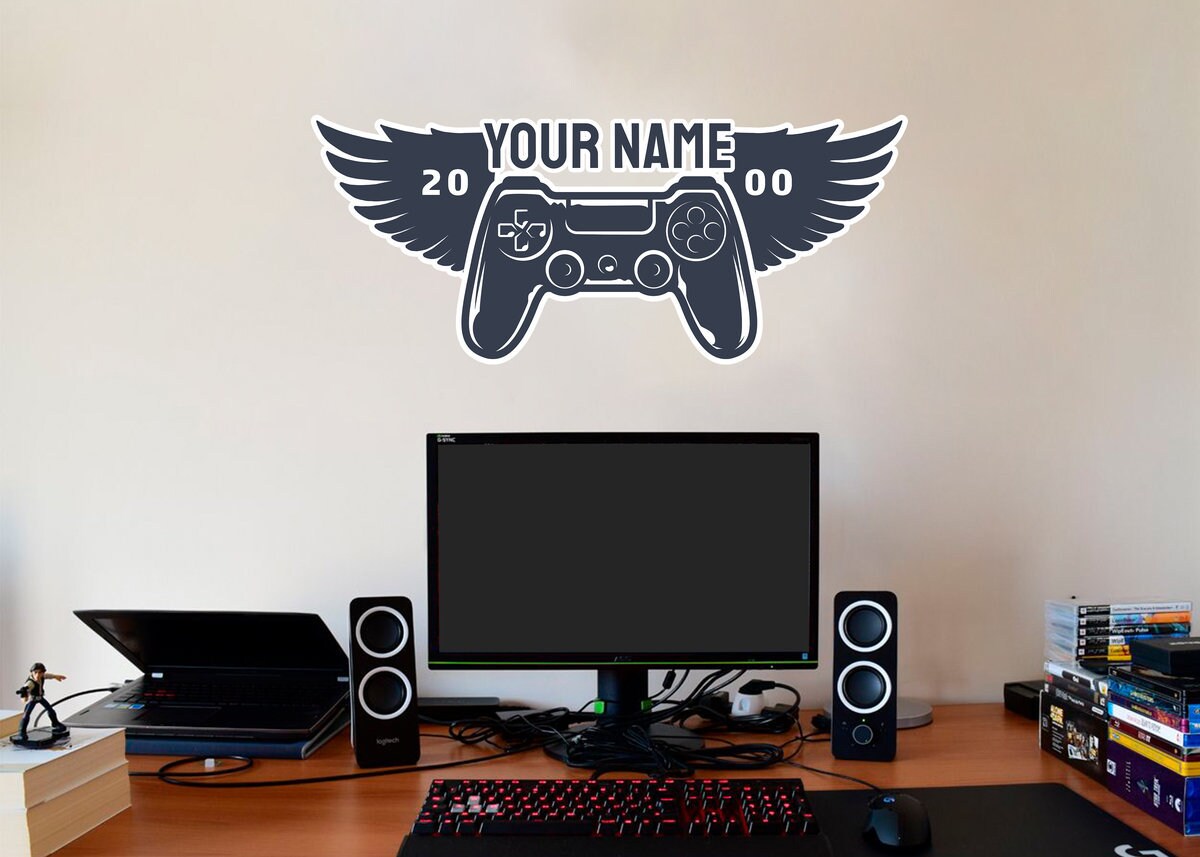 Custom Name Gamer Wall Sticker Gaming Art Décor Wall Decal Set Etsy