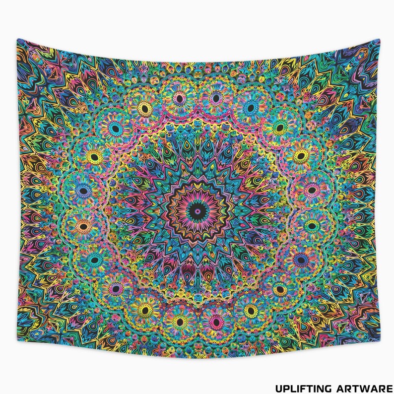 Psychedelic Tapestry Mandala Wall Hanging Mindfulness Gift Etsy