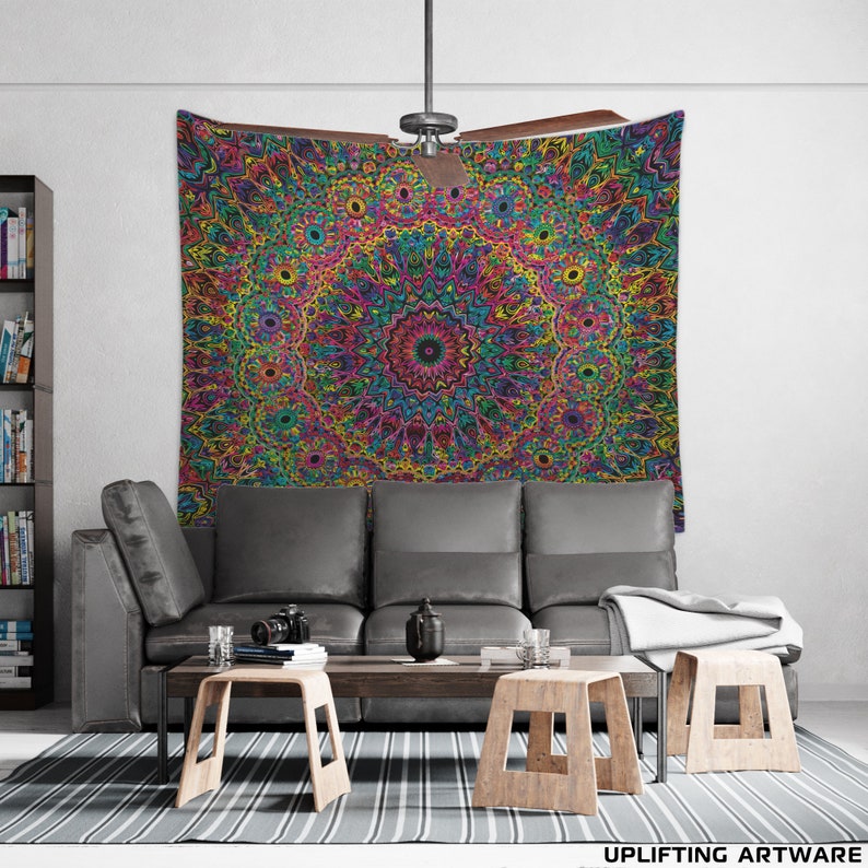 Psychedelic Tapestry Mandala Wall Hanging Mindfulness Gift Etsy