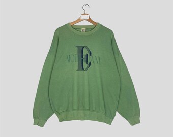 Vintage MODIGLIANI T-Shirt Plain GREEN Big Modigliani E Logo Sweatshirt Pullover Jumper Streetwear Made in Italy Styled Large Size Unisex