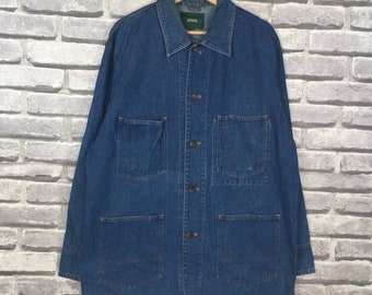 Vintage PISAALTO Blue Jean Denim Jacket Button Up Four Pocket Workwear Streetwear Frenchwork Workers Jacket Large Size