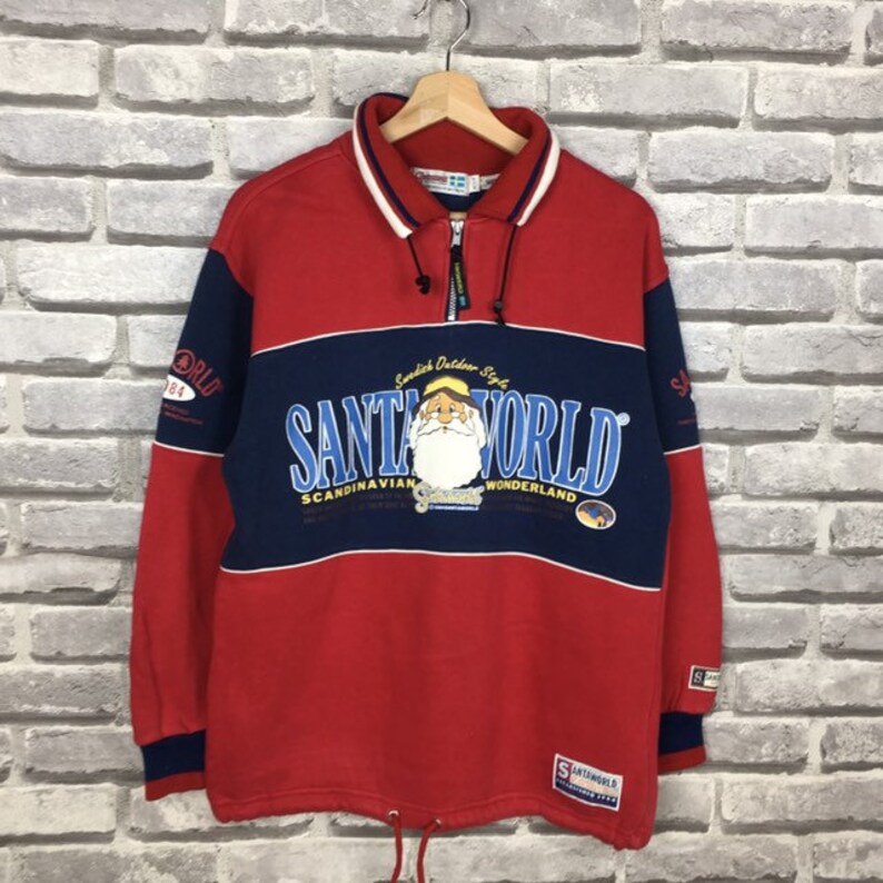 Vintage 90s SANTA WORLD Sweatshirt Big Logo Spell Out Unisex Casual Sportswear Size Medium