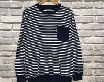 Vintage 90s KANSAI YAMAMOTO Striped Single Pocket Sweatshirt Japanese Designer Unisex Size Medium