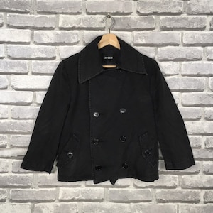 Vintage ZUCCA ISSEY MIYAKR Japanese Designer Women’s Cropped Cotton Jacket Double Breasted Super Black Size Small