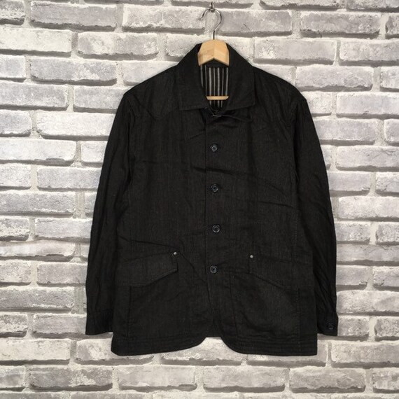 Vintage INTERMEZZO Black Denim Chore Jacket Button Up… Gem