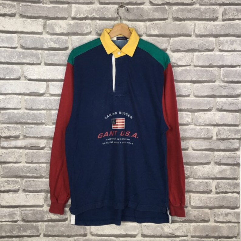 Vintage GANT USA Sailling Rugger Polos Rugby Shirt Multicolour Long