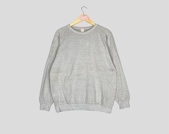 TOWNCRAFT vintage T-shirt gris uni, pull-over, sweat-shirt streetwear, grande taille unisexe