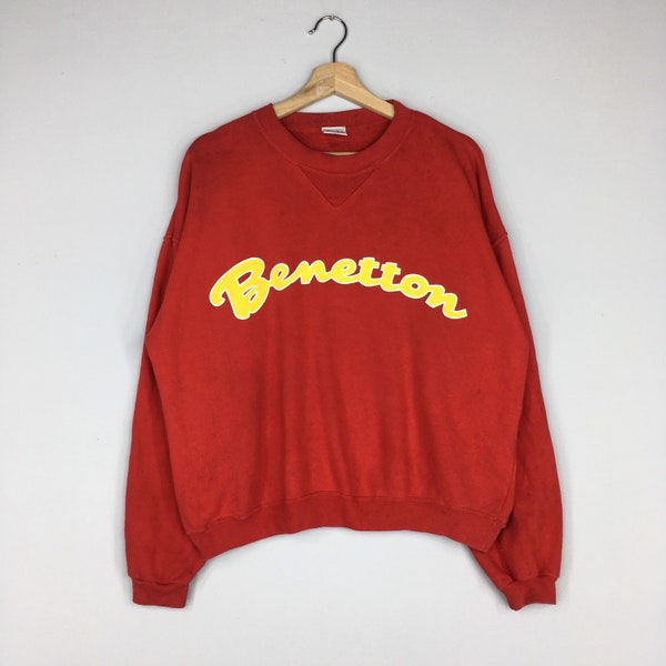 Vintage 90s BENETTON Sweatshirt Big Logo Spell Out Benetton Crewneck Benetton Pullover Benetton Jumper Sweater Large