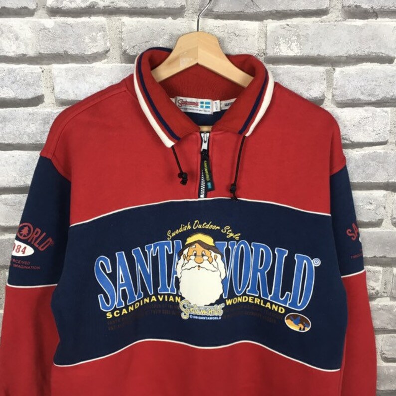 Vintage 90s SANTA WORLD Sweatshirt Big Logo Spell Out Unisex Casual Sportswear Size Medium