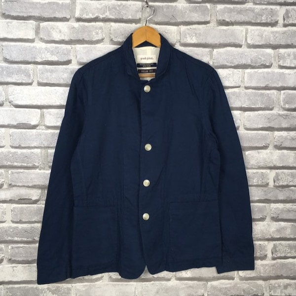 Authentic Vintage GRAND GLOBAL Japanese Brand Cotton Jacket Navy Blue Colour Streetwear Casual Vintage Workwear Size 38