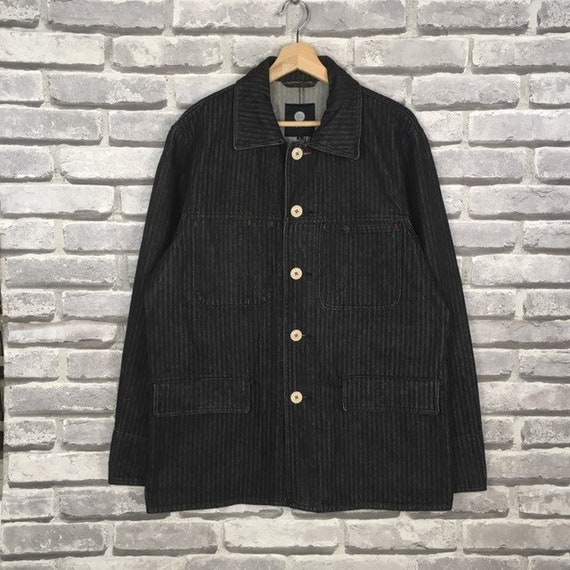 Vintage ON BOARD Black Denim Chore Jacket Button up Railroad