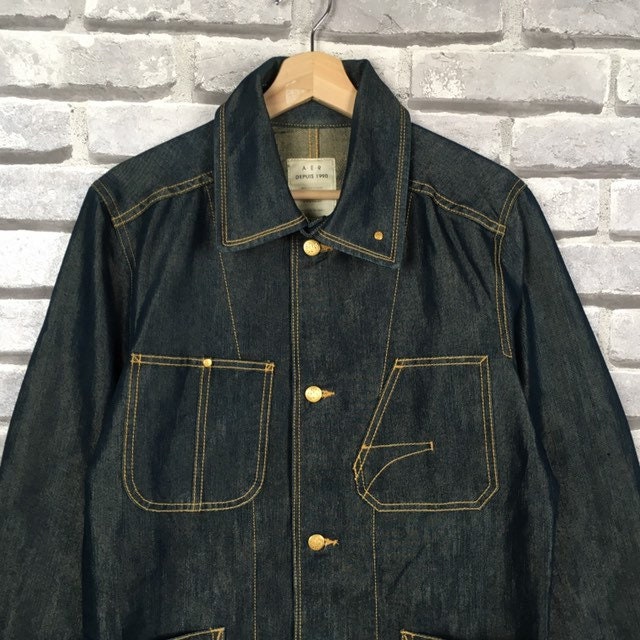 Vintage AER DEPUIS 1990 Japanese Brand Denim Chore Jacket Button up ...