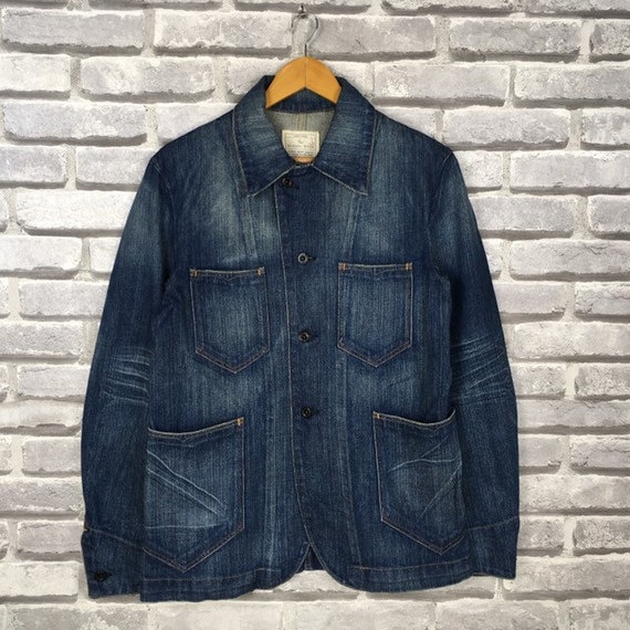Rare GLOBAL WORK Japanese Brand Original Distressed Denim Jacket
