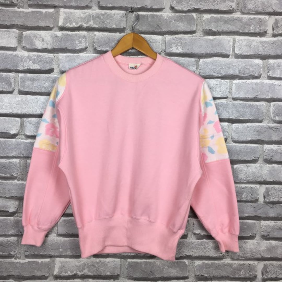 Sweat Vintage Jaclyn Smith – Années 90, Bleu/gris, Broderies Fleurs, Taille L