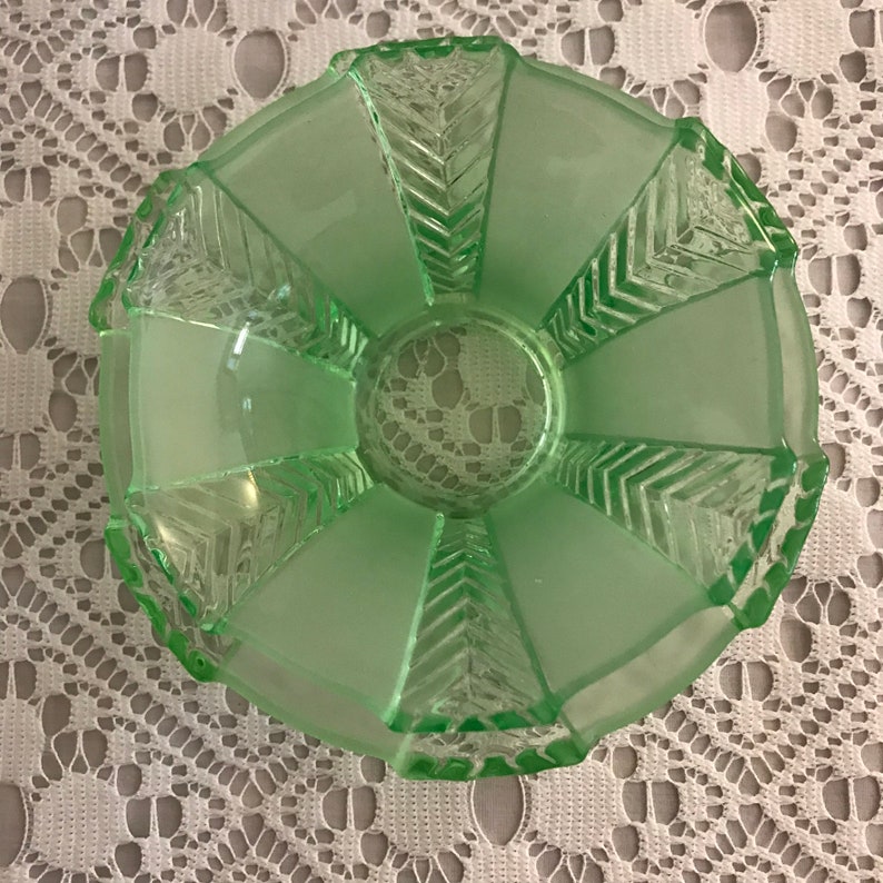 Green Art Deco Glass Dessert Bowls / Fruit Bowl Set / 1930s Glassware