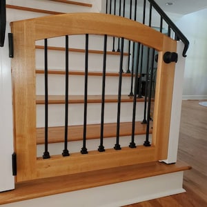Arched Oak Baby Gate and Dog Gate for Interior Stairs, Doorways, and Halls. Finished with Stain or Lacquer