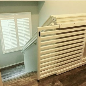 Modern Sliding / Pocket Gate Stairway for Baby, Pets, and Dogs (Horizontal Balusters)