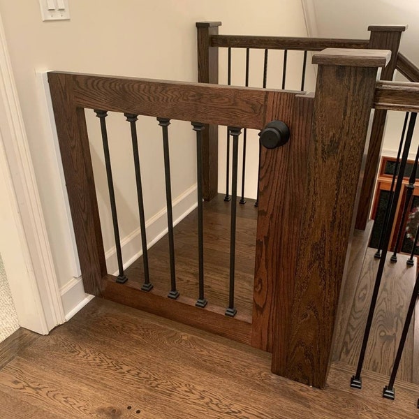 Baby Oak Gate and Dog Gate for Interior Stairs, Doorways, and Halls. Finished with Stain and Lacquer
