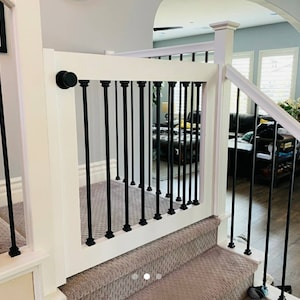 Baby Gate and Dog Gate for Interior Stairs, Doorways, and Halls. White Satin Lacquer Finish.