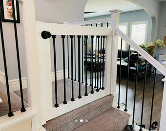 Baby Gate and Dog Gate for Interior Stairs, Doorways, and Halls. White Satin Lacquer Finish.