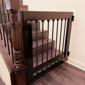 Baby Gate and Dog Gate for Interior Stairs Finished with Stain and Lacquer (With post clamps)