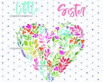 Little Sister Watercolor Heart Svg, Siblings Watercolor Tshirt Design, Little Sister Svg Dxf Png, Little Sister Svg Outfit, Siblings Cricut