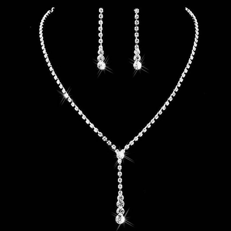 Bridesmaid Drop bridal jewellery and necklace set, crystal necklace wedding jewellery set, bridal necklace image 1