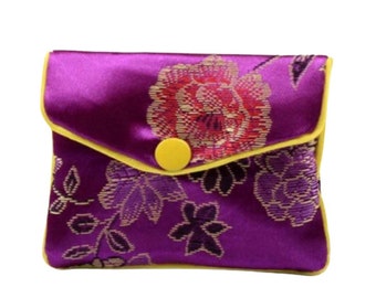 Chinese style faux silk satin purse wallet jewellery pouch gift case