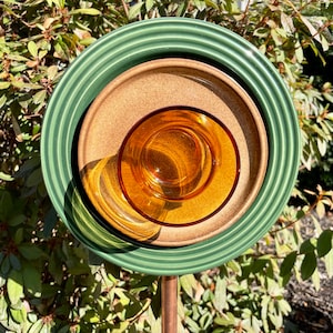Mid-Century Modern Garden Art: Amber & Green Upcycled Plate Flower