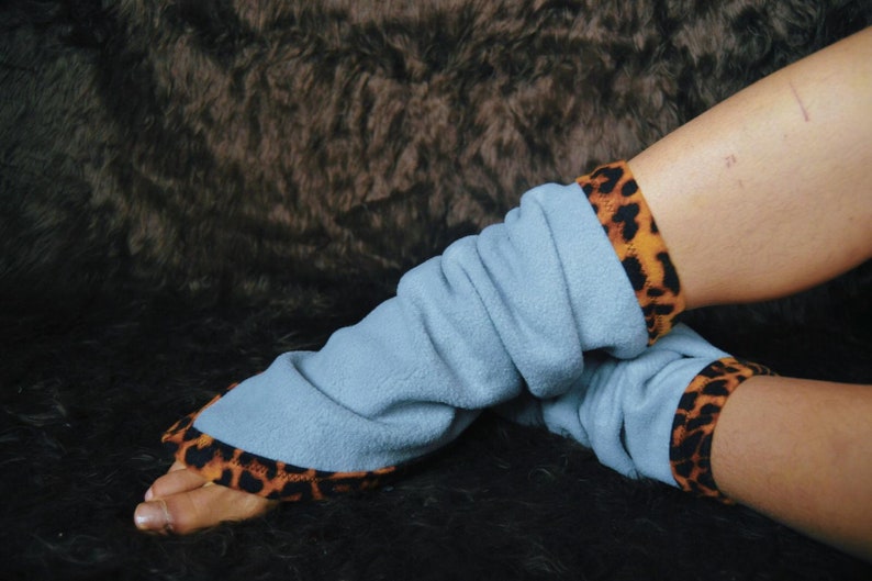 Leg warmers/ Leopard print leg warmers/ Gray fleece/ Cozy leg Etsy