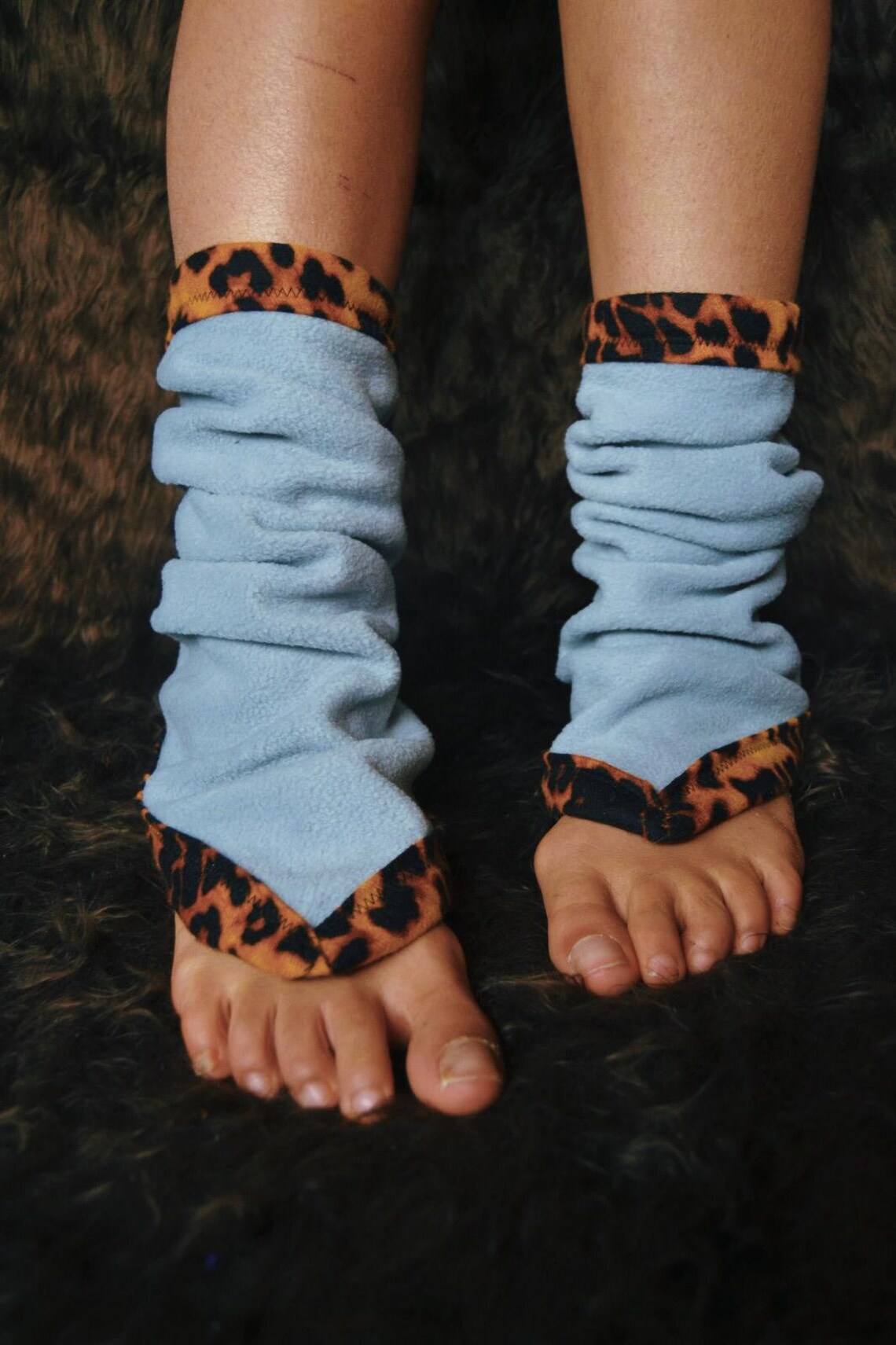 Leg warmers/ Leopard print leg warmers/ Gray fleece/ Cozy leg Etsy