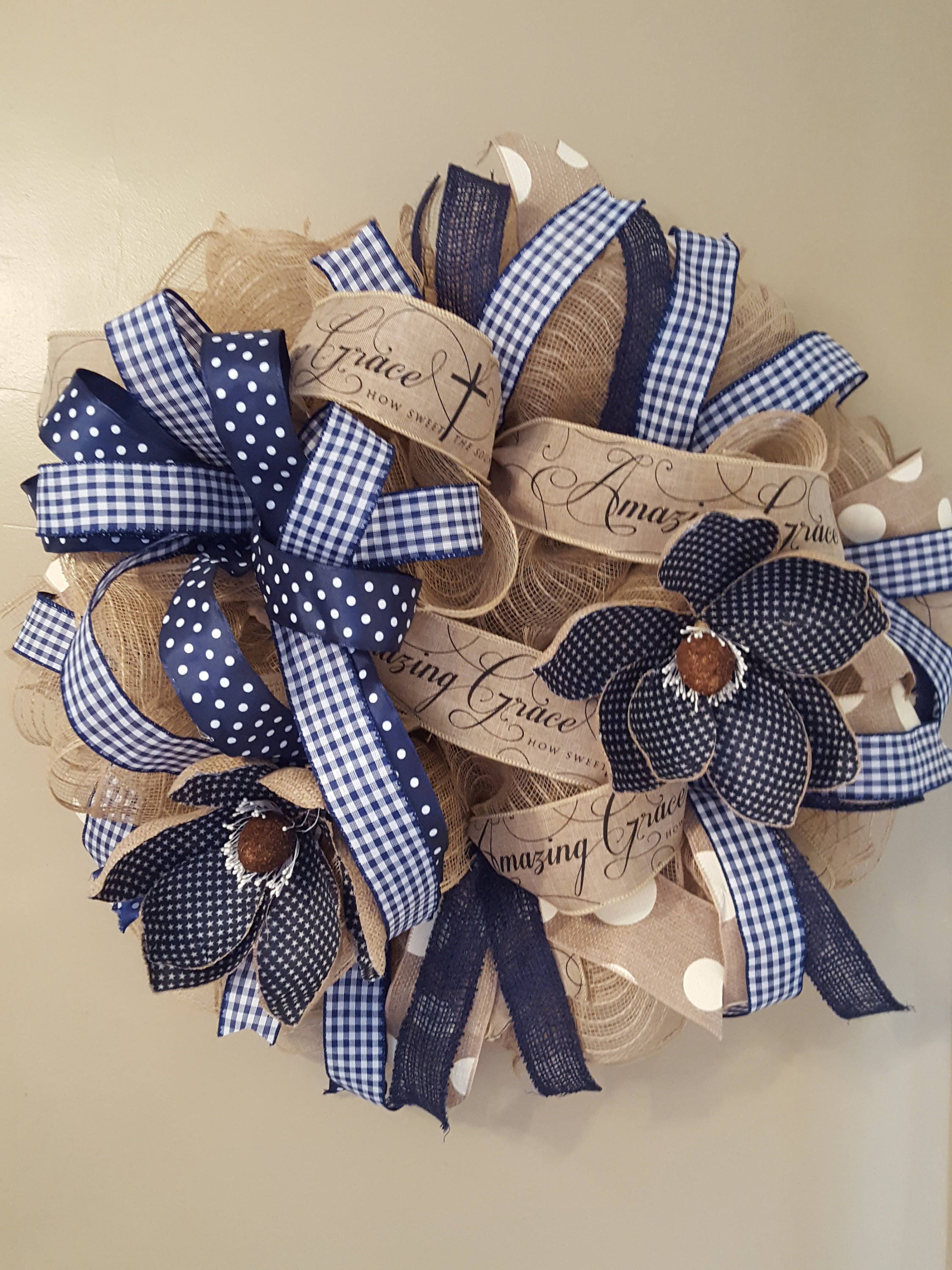 Amazing grace wreath Navy blue wreath country wreath