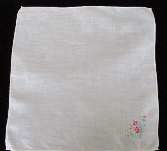 Vintage White Cotton Handkerchief with Delicate F… - image 3