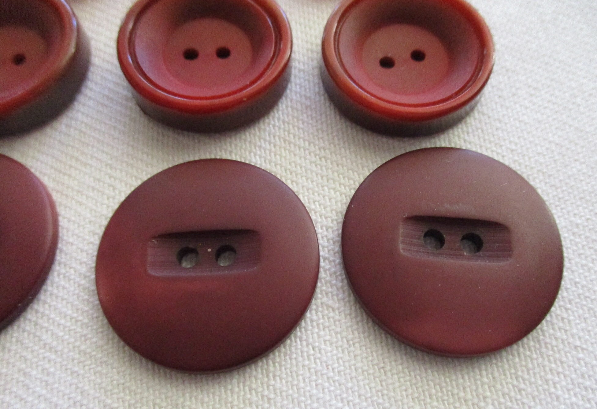 Three Small Buttons Three Sets of 3 Buttons, Small Orange, Mid-size Berry Red, Large Wine ...