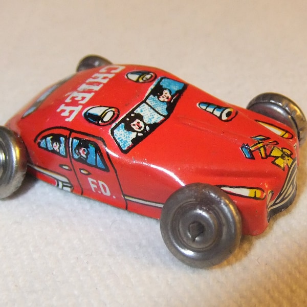 Vintage Miniature Toy Tin Car Fire Department Chief, Made in Japan