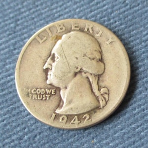 1942 Washington Quarter, Circulated, 90% Silver