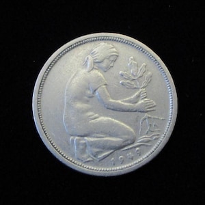 1949D 50 Pfennig Coin, Germany, Good Used Condition