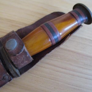 Vintage Knife in Leather Sheath, Unknown Handle - Perhaps Wood or Bakelite