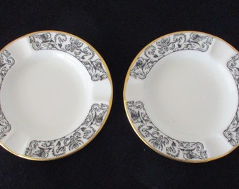 Wedgwood Black Florentine Ashtray Pair, Bone China, Made in England