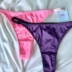 READY Satin String Panty Set - Pink Purple Lingerie - Silk Thong S-M-L size