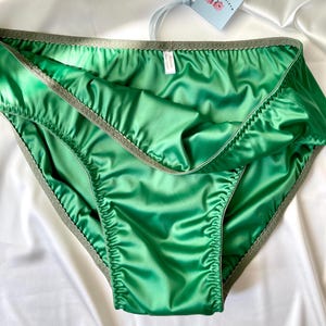 Green double satin briefs for men, silky male panty with two layers of stretch satin, Christmas gift