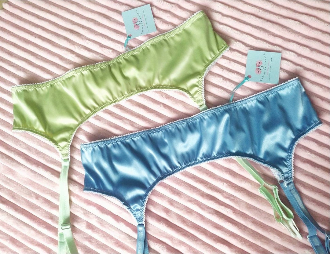 blue satin garter belt Gay Bottom Crossdressing in Garder Belts main image 1