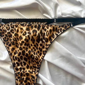 Leopardfärgade satin stringtrosor - Sexiga underkläder, present till kvinna